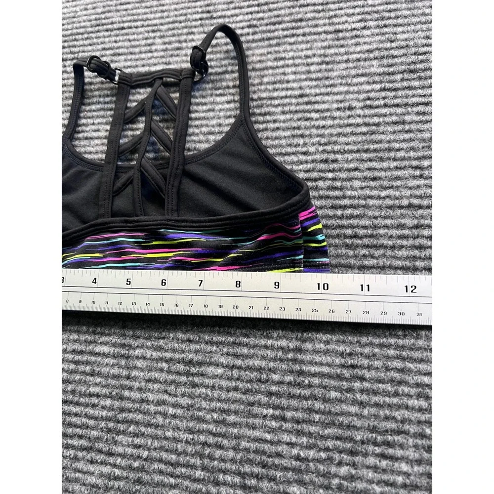 Justice Girls Size 28 Neon Multi Color Strappy Back Adjustable Sports Bra Black